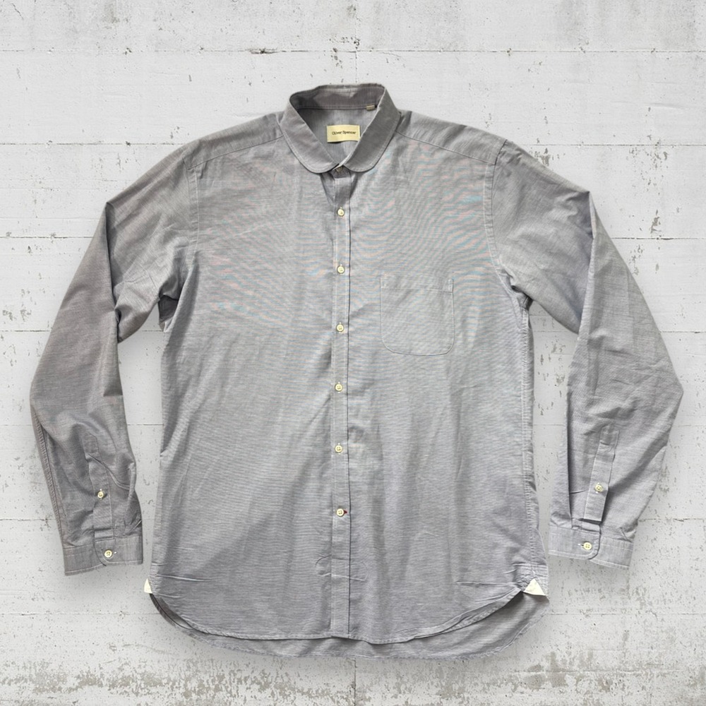 Oliver Spencer Mens Blue Penny Collar Button Down Shirt Size 17